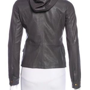 Joie Grey Hooded Lambskin Leather Jacket Small